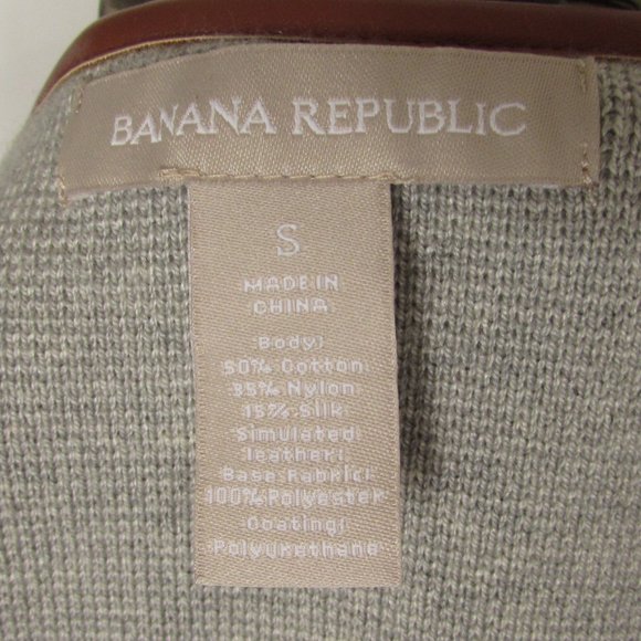 BANANA REPUBLIC Gray Cream and Navy Blue Stripe Cardigan with Leather Trim - Picture 5 of 6